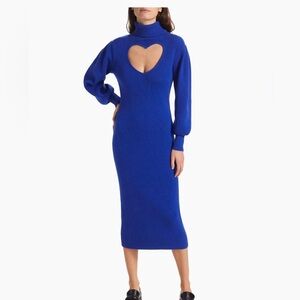 Farm Rio Medium Heart Cut Out Knit Sweater Dress Royal Blue